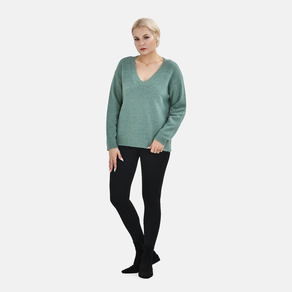 Closeout Stylish V-Neck Long Sleeve Jumpers (Size S) - Green