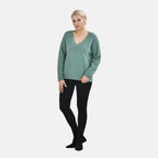 Closeout Stylish V-Neck Long Sleeve Jumpers (Size S) - Green