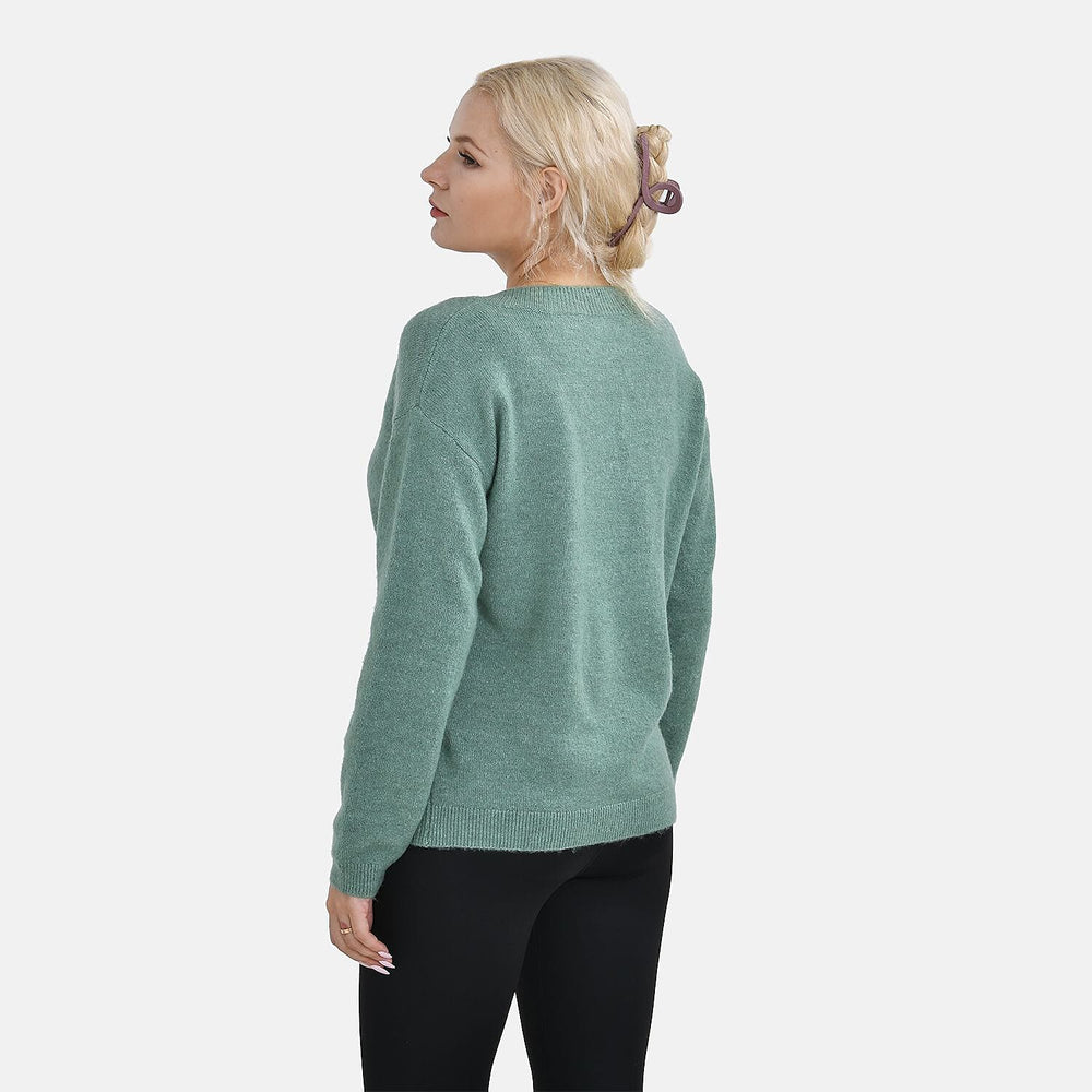 Closeout Stylish V-Neck Long Sleeve Jumpers (Size S) - Green