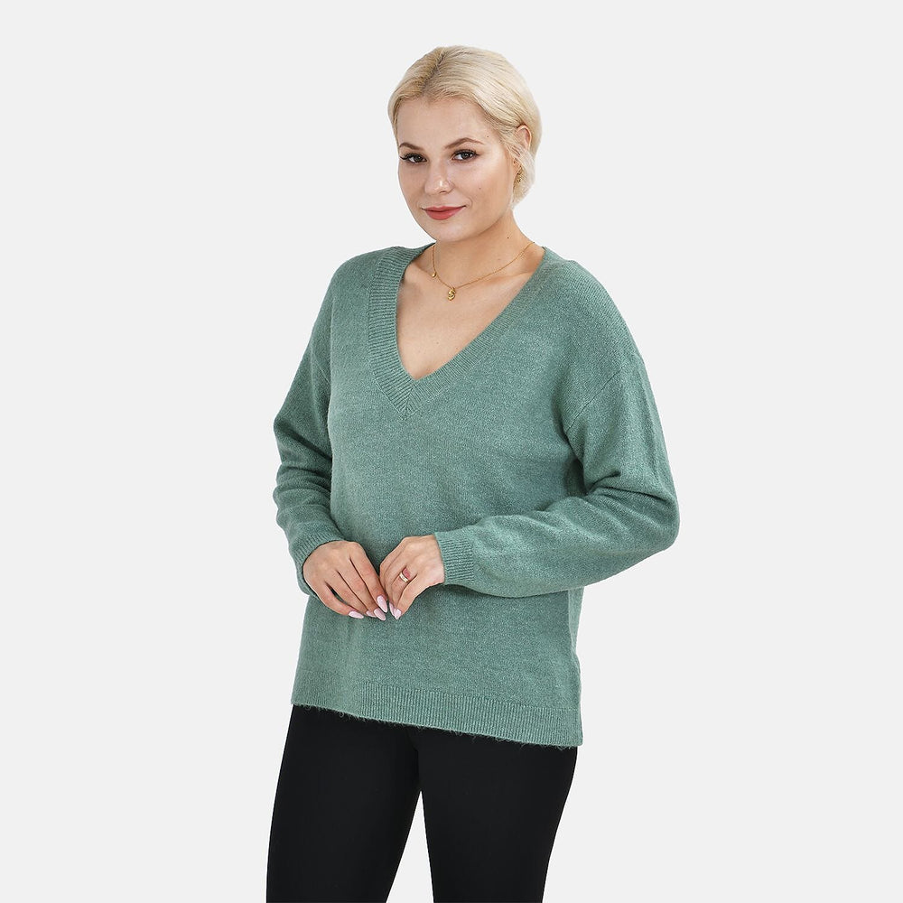 Closeout Stylish V-Neck Long Sleeve Jumpers (Size S) - Green