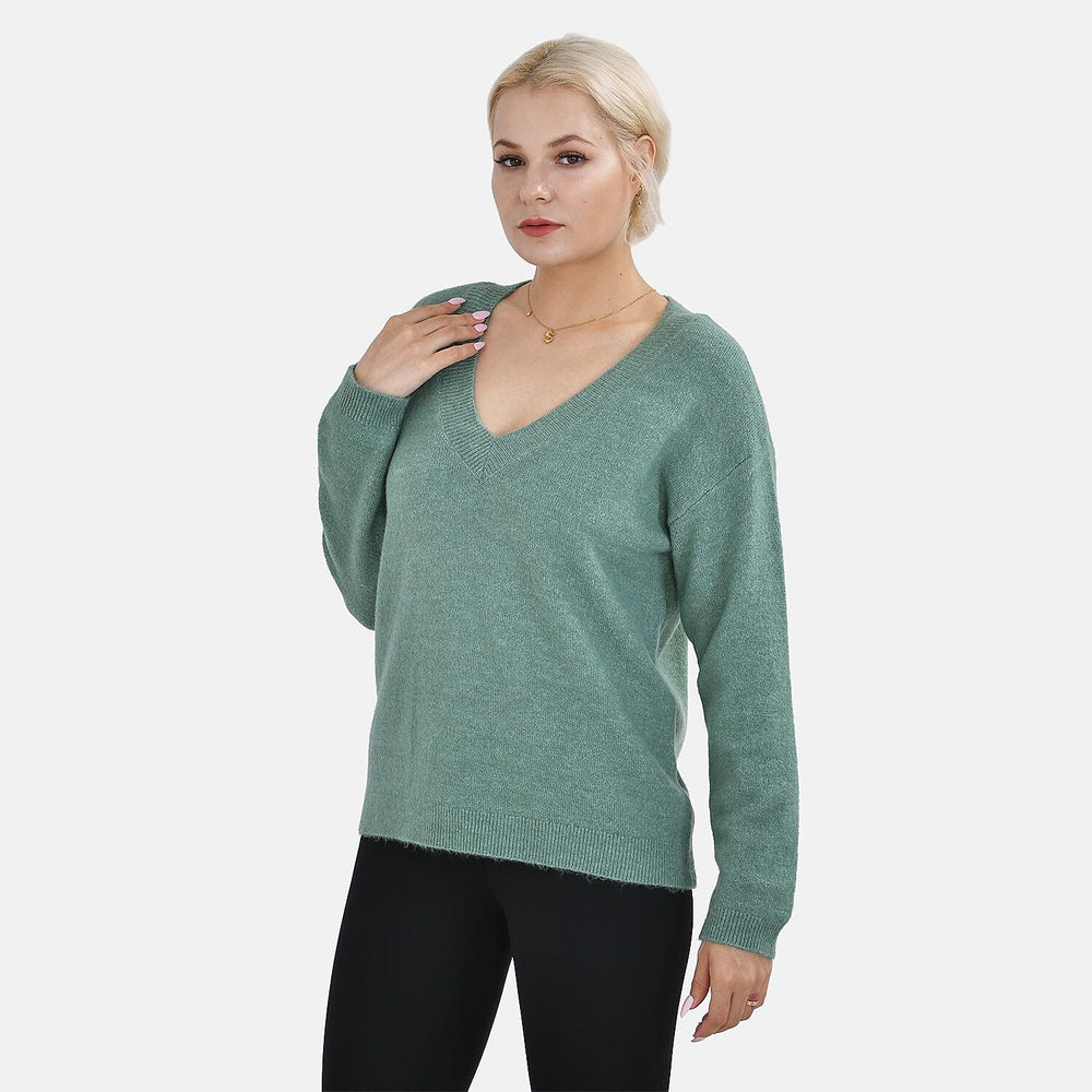 Closeout Stylish V-Neck Long Sleeve Jumpers (Size S) - Green