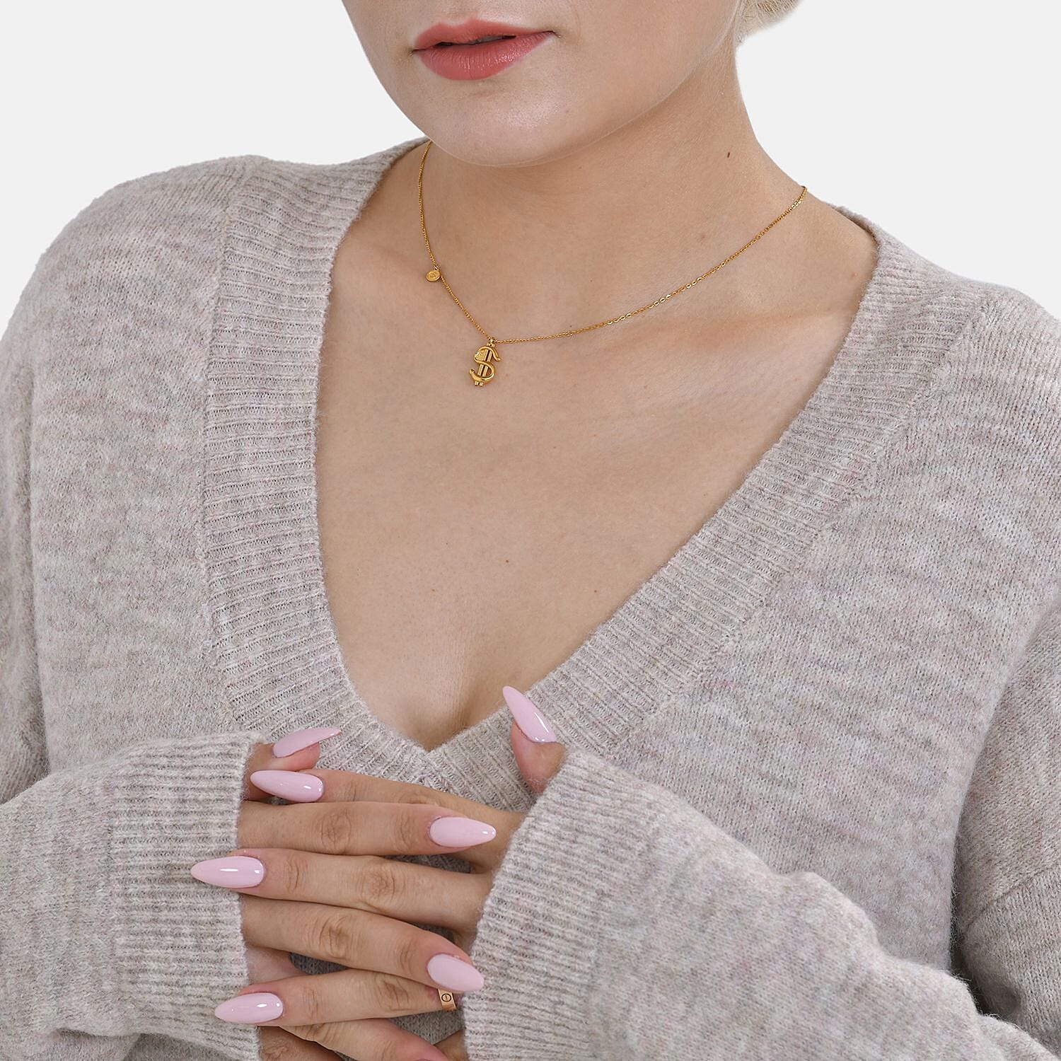 Brand New V-Neck Long Sleeve Jumpers (Size L) - Beige