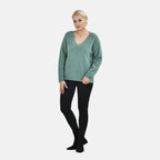 Closeout Stylish V-Neck Long Sleeve Jumpers (Size L) - Green