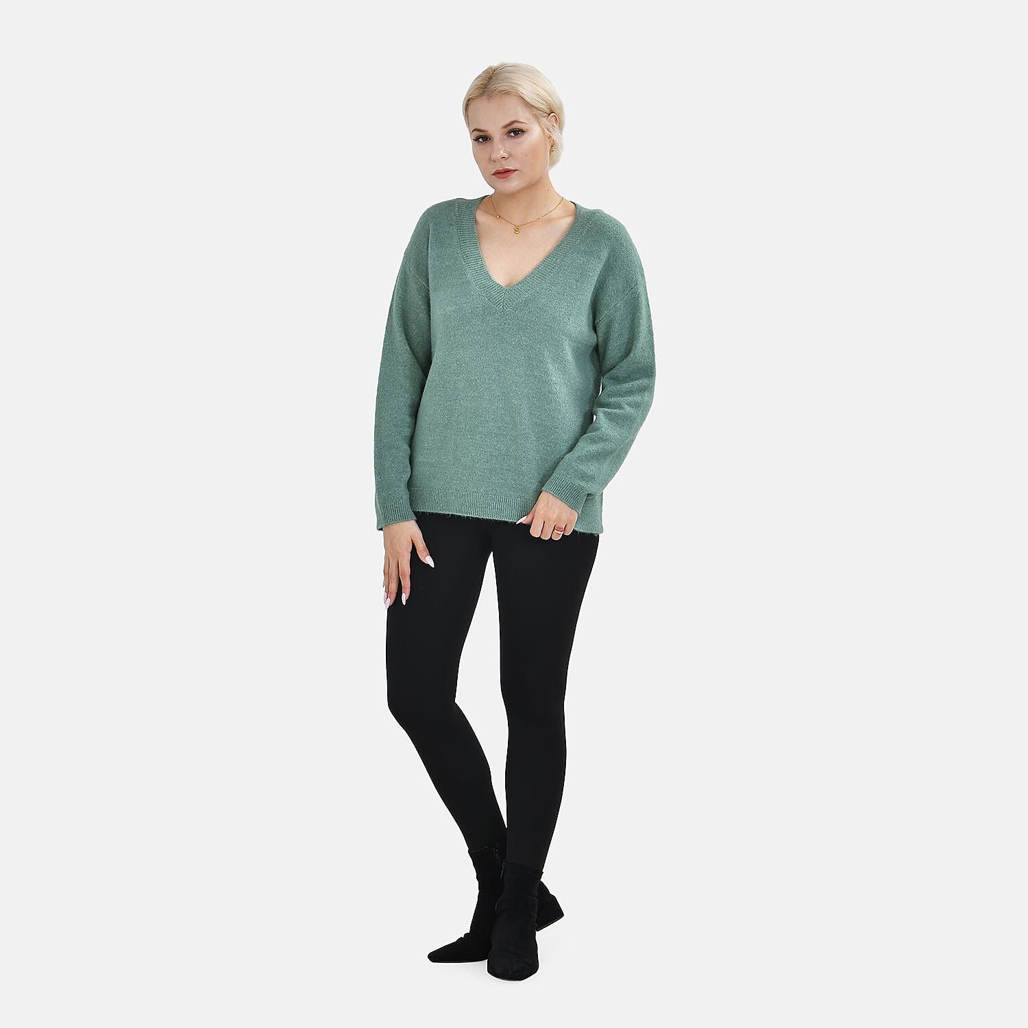 Closeout Stylish V-Neck Long Sleeve Jumpers (Size L) - Green
