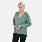 Closeout Stylish V-Neck Long Sleeve Jumpers (Size L) - Green