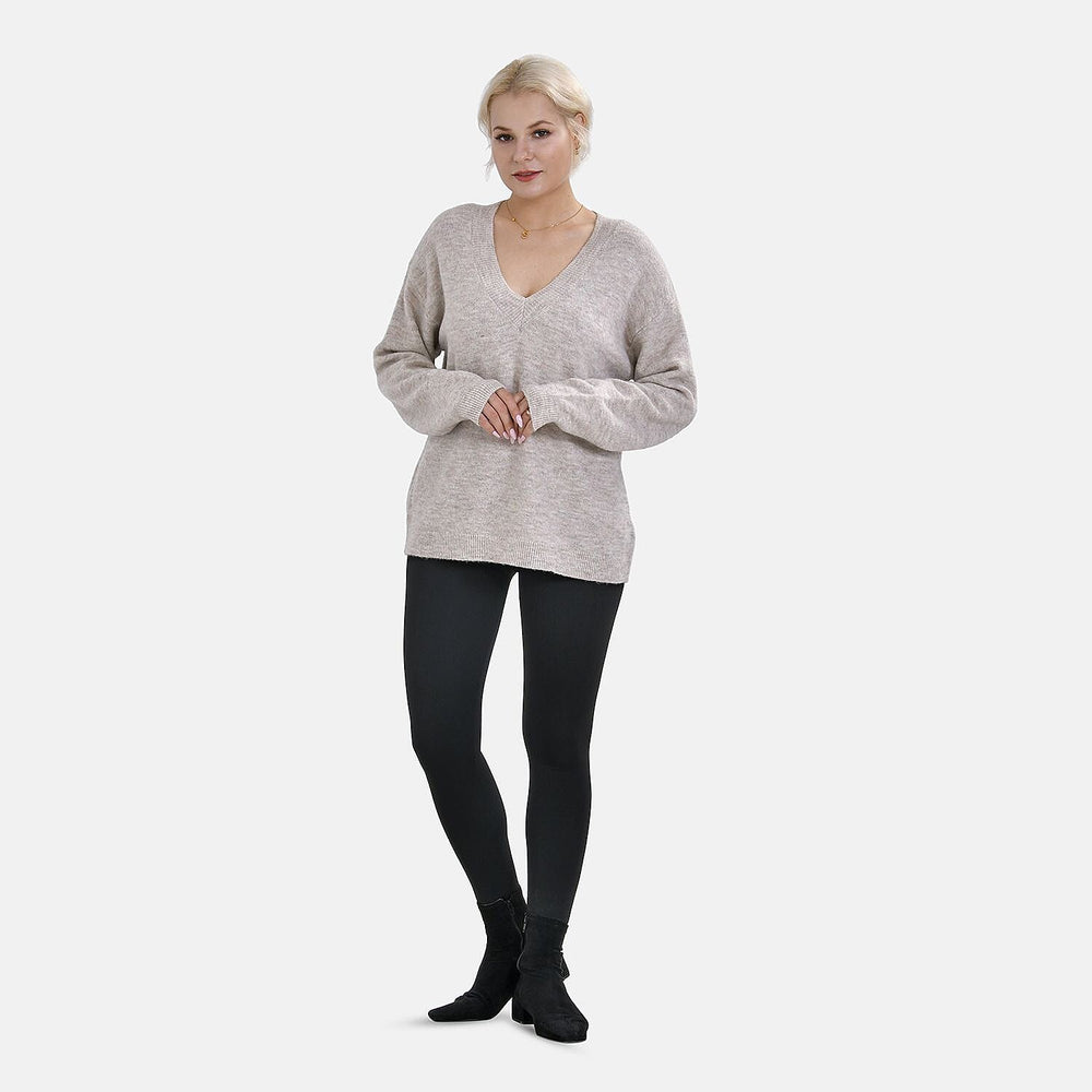Brand New V-Neck Long Sleeve Jumpers (Size XL) - Beige