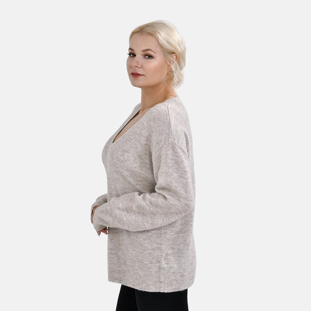 Brand New V-Neck Long Sleeve Jumpers (Size XL) - Beige