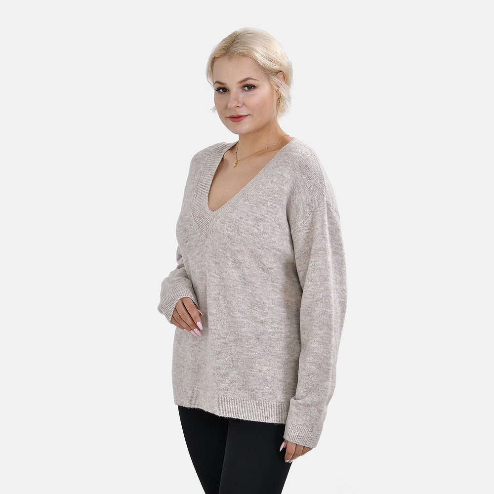 Brand New V-Neck Long Sleeve Jumpers (Size XL) - Beige