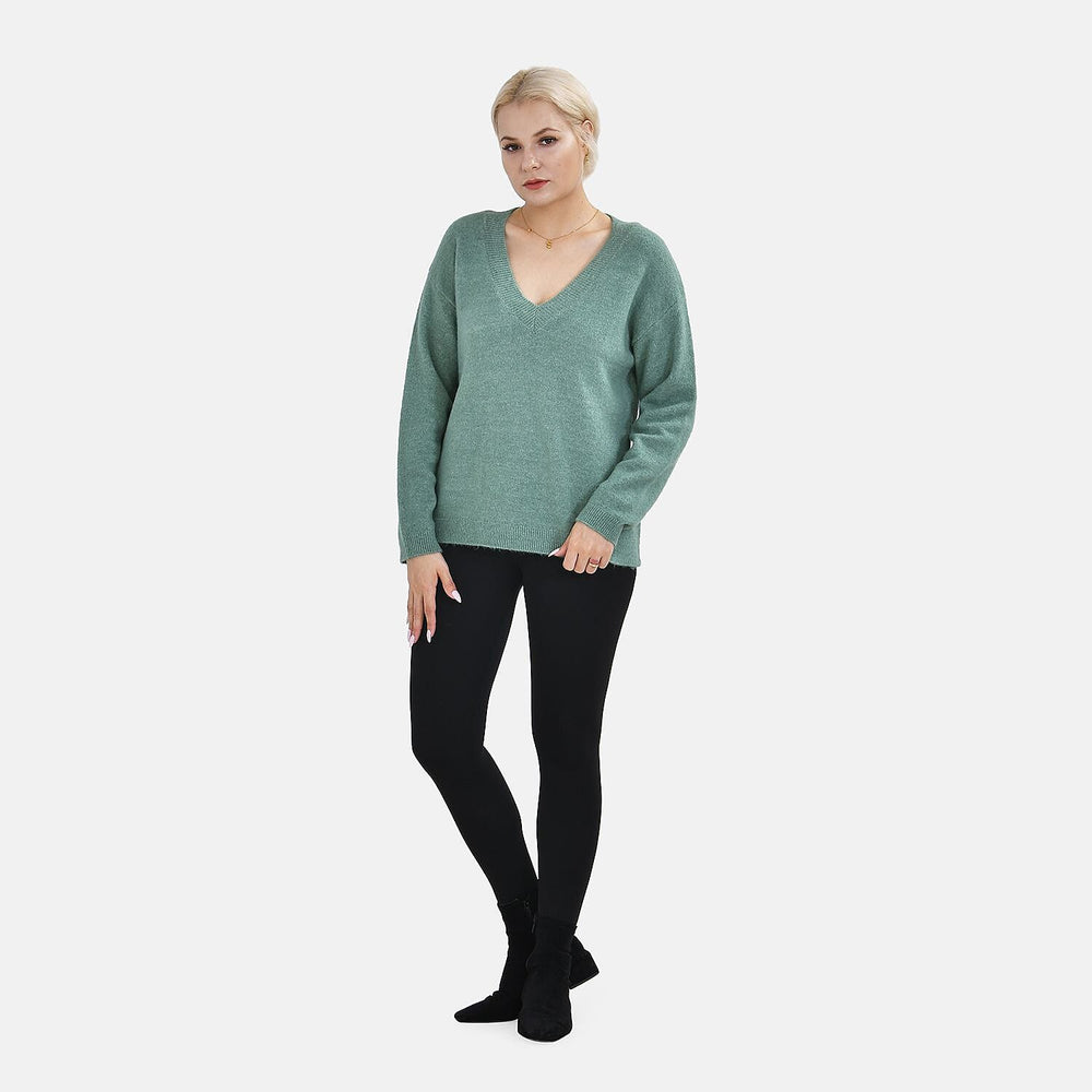Closeout Stylish V-Neck Long Sleeve Jumpers (Size XL) - Green