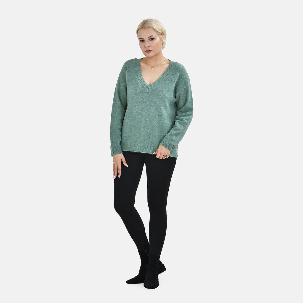 Closeout Stylish V-Neck Long Sleeve Jumpers (Size XL) - Green