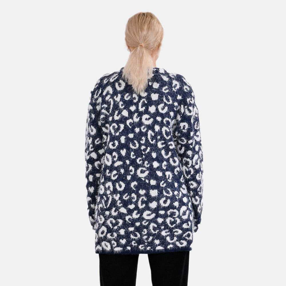 Tamsy Patterned Cardigan and Sweater-Jumper - White & Navy