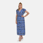 TAMSY Flutter Sleeves Smocked Midi Dress (Curve Size 20-26) - Blue