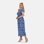 TAMSY Flutter Sleeves Smocked Midi Dress (Curve Size 20-26) - Blue
