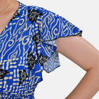 TAMSY Flutter Sleeves Smocked Midi Dress (Curve Size 20-26) - Blue