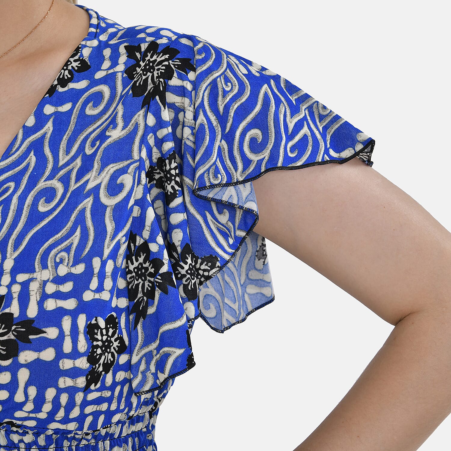 TAMSY Flutter Sleeves Smocked Midi Dress (Curve Size 20-26) - Blue