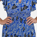 TAMSY Flutter Sleeves Smocked Midi Dress (Curve Size 20-26) - Blue