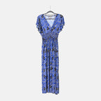 TAMSY Flutter Sleeves Smocked Midi Dress (Curve Size 20-26) - Blue