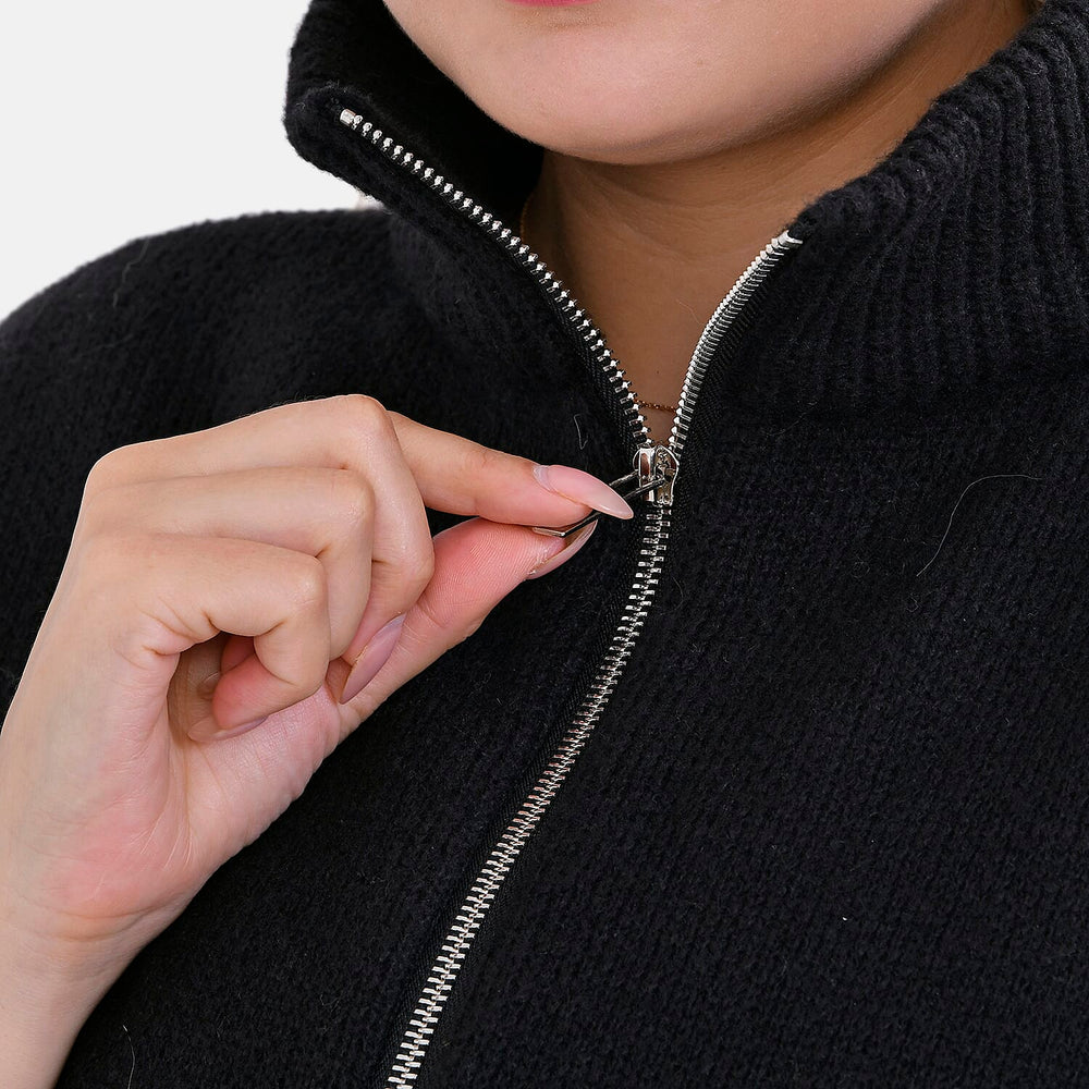 Tamsy Winter Striped Zip Poncho (One Size) - Black