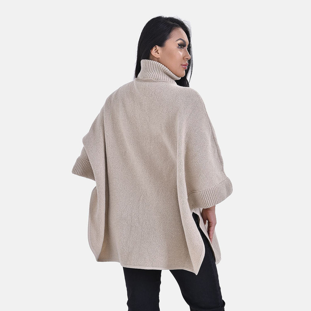 Stand Collar Zipper Closure Winter Poncho (One Size) - Oatmeal