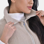 Stand Collar Zipper Closure Winter Poncho (One Size) - Oatmeal