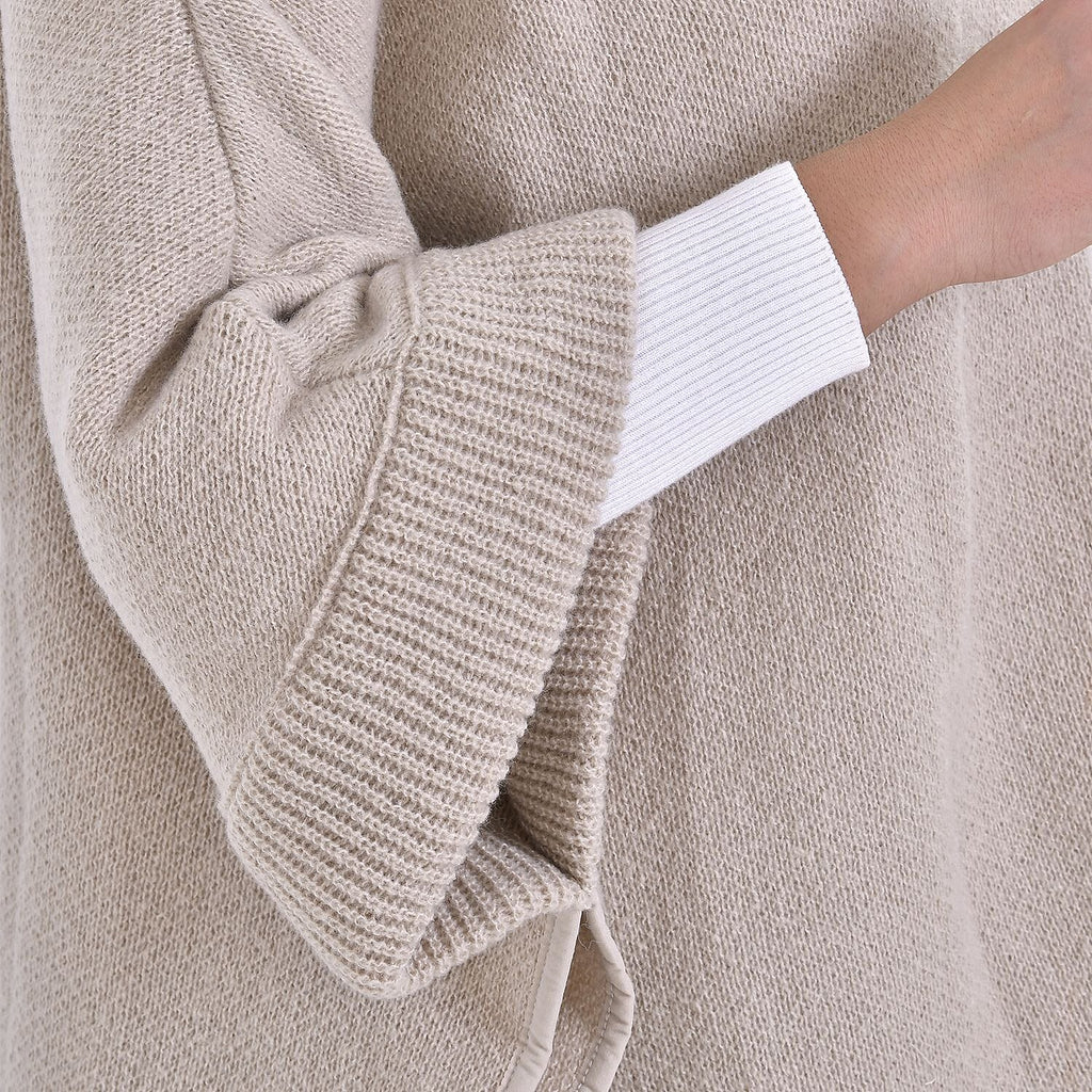 Stand Collar Zipper Closure Winter Poncho (One Size) - Oatmeal