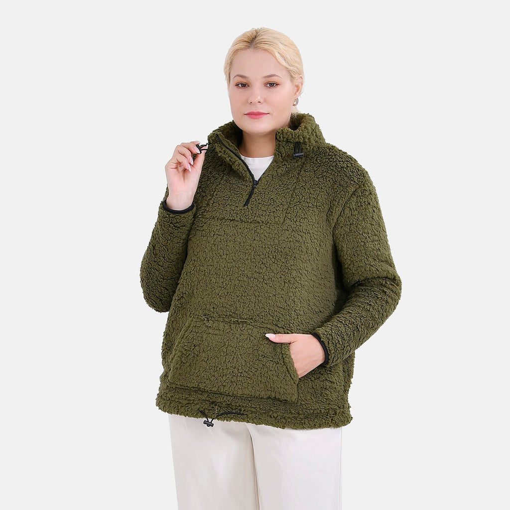 La Marey Fleece Patterned Half Zipped Sweat Shirt (Size 8 - 10 ) - Olive