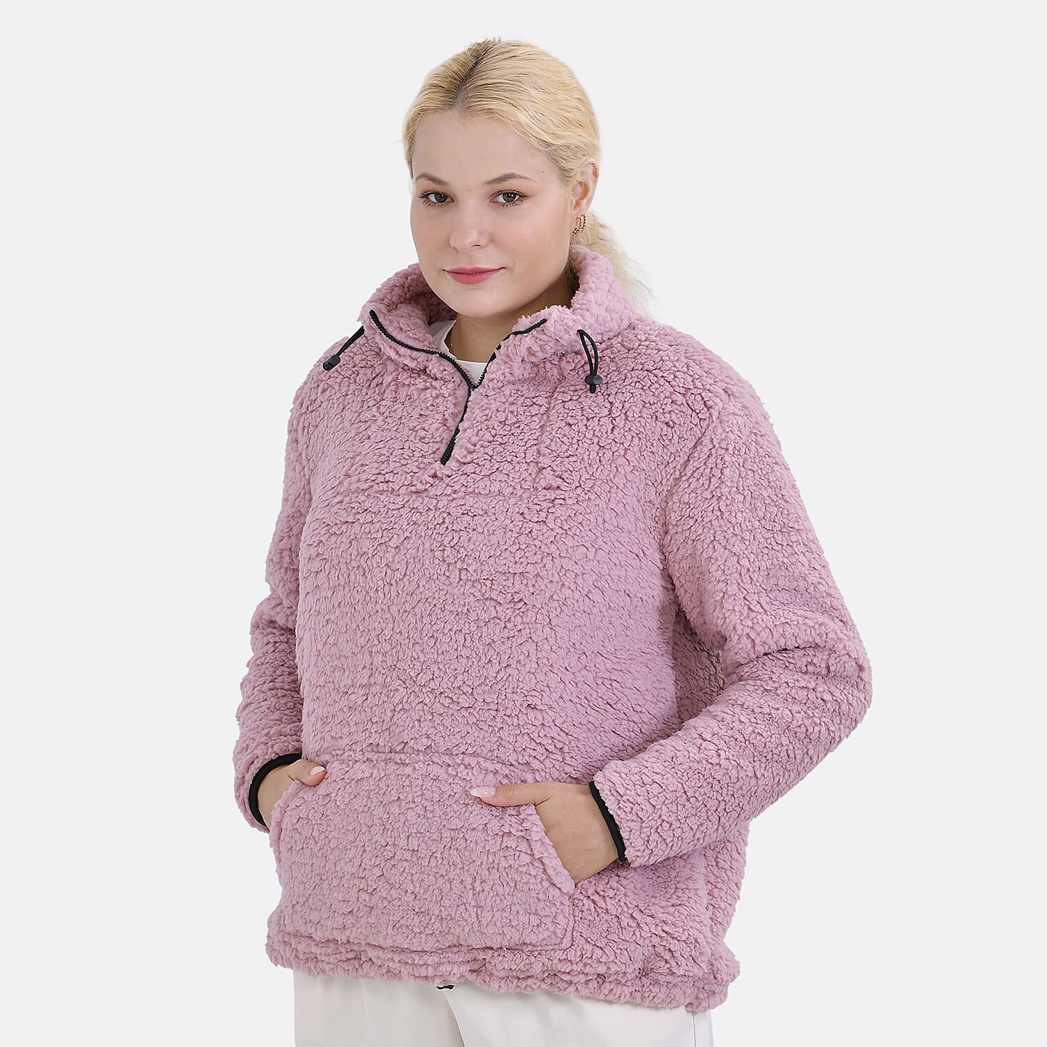 La Marey Fleece Patterned Half Zipped Sweat Shirt (Size 8 - 10 ) - Pink