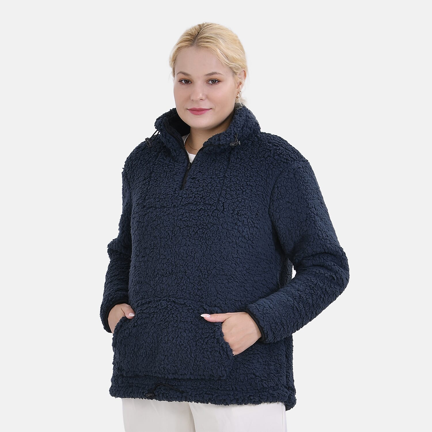 La Marey Fleece Patterned Half Zipped Sweat Shirt (Size 12 to 14 ) - Navy