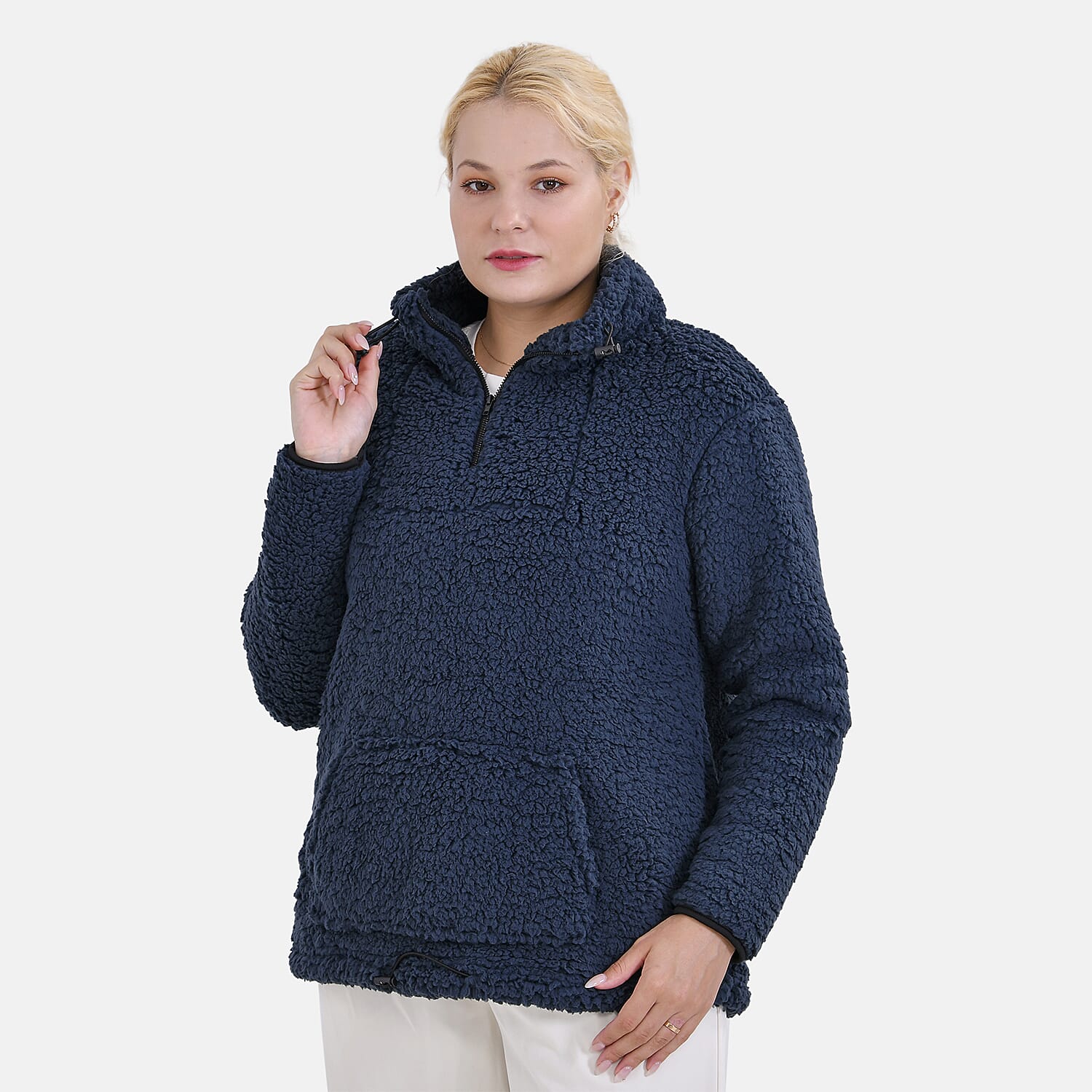 La Marey Fleece Patterned Half Zipped Sweat Shirt (Size 12 to 14 ) - Navy
