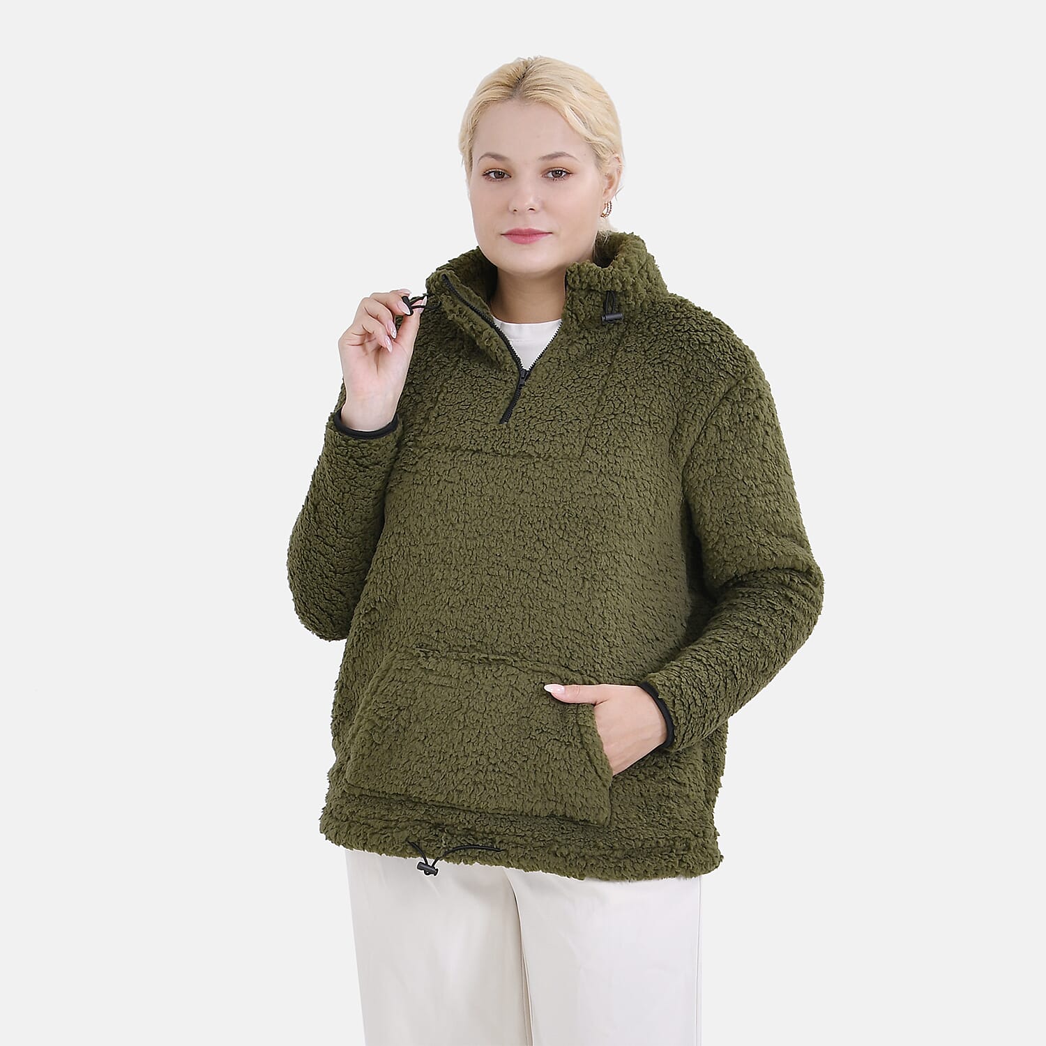 La Marey Fleece Patterned Half Zipped Sweat Shirt (Size 16 - 18 ) - Olive