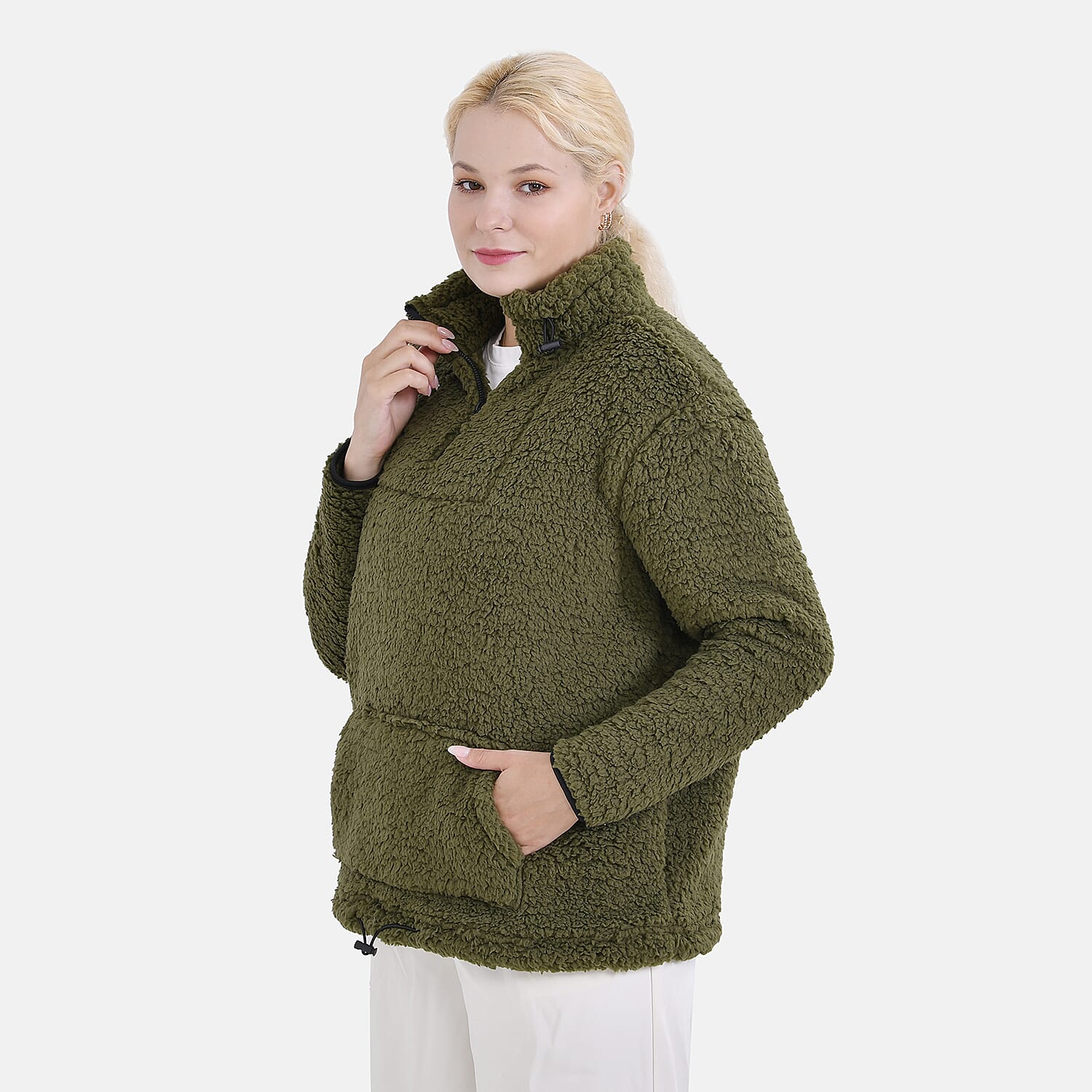 La Marey Fleece Patterned Half Zipped Sweat Shirt (Size 16 - 18 ) - Olive