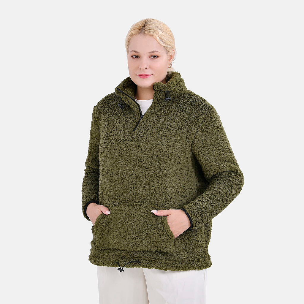 La Marey Fleece Patterned Half Zipped Sweat Shirt (Size 16 - 18 ) - Olive