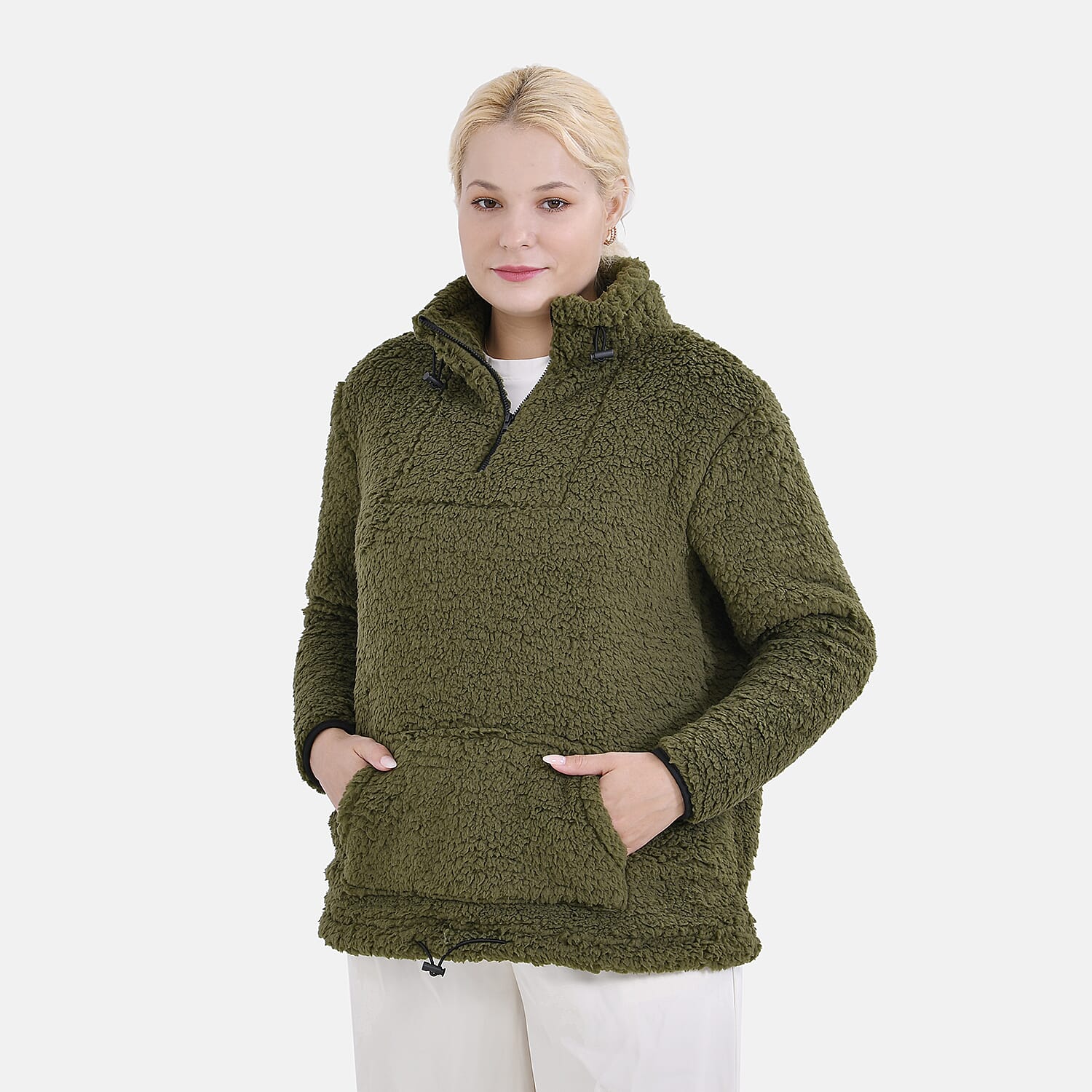 La Marey Fleece Patterned Half Zipped Sweat Shirt (Size 16 - 18 ) - Olive