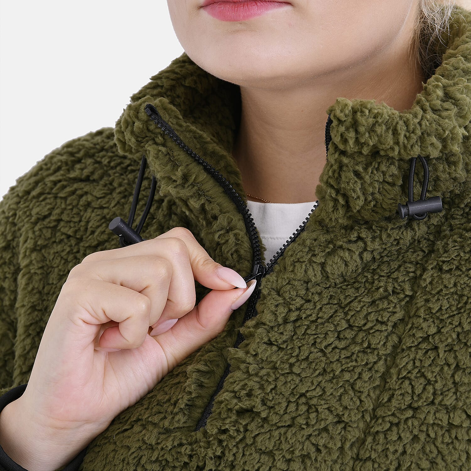 La Marey Fleece Patterned Half Zipped Sweat Shirt (Size 16 - 18 ) - Olive