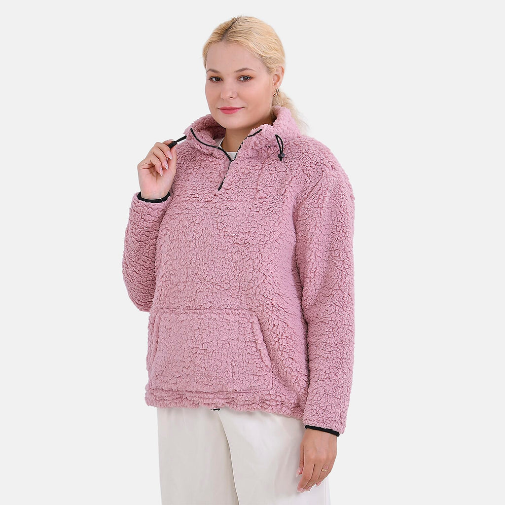 La Marey Half-Zip Sweatshirt with Kangaroo Pocket (Size L) - Pink