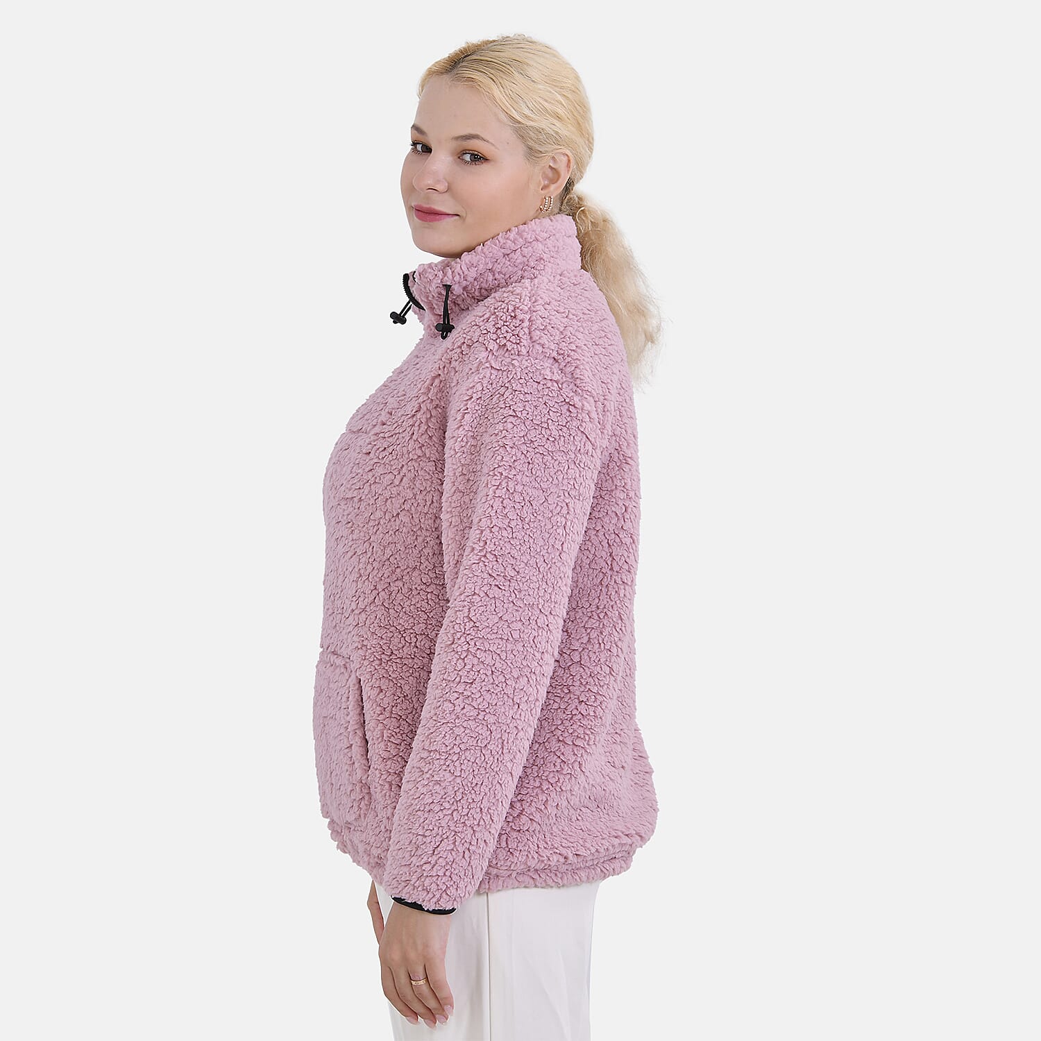 La Marey Half-Zip Sweatshirt with Kangaroo Pocket (Size L) - Pink
