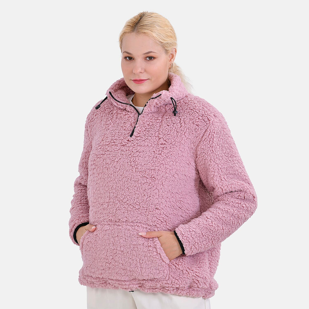 La Marey Half-Zip Sweatshirt with Kangaroo Pocket (Size L) - Pink