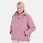 La Marey Half-Zip Sweatshirt with Kangaroo Pocket (Size L) - Pink