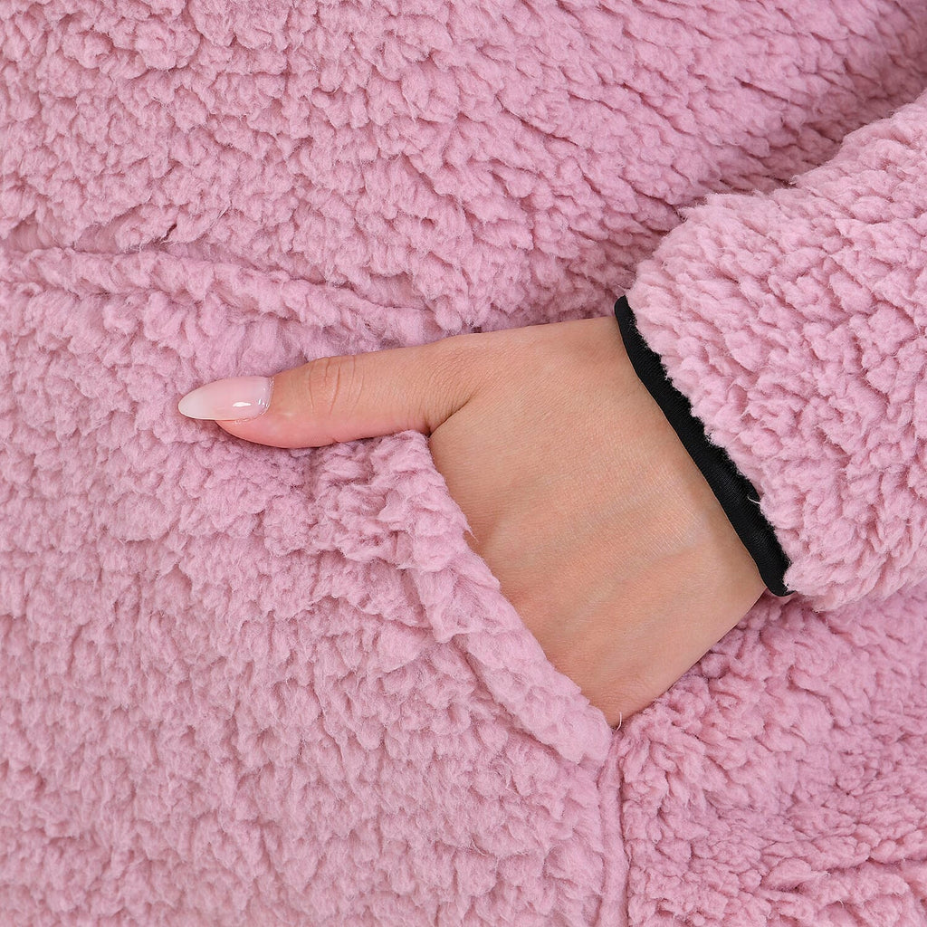 La Marey Half-Zip Sweatshirt with Kangaroo Pocket (Size L) - Pink