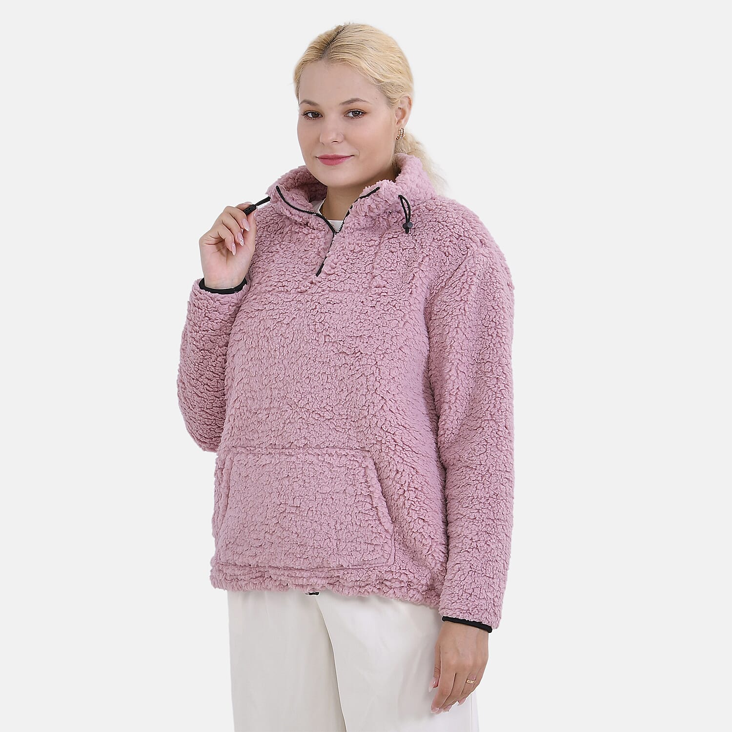 La Marey Half-Zip Sweatshirt with Kangaroo Pocket (Size XL) - Pink