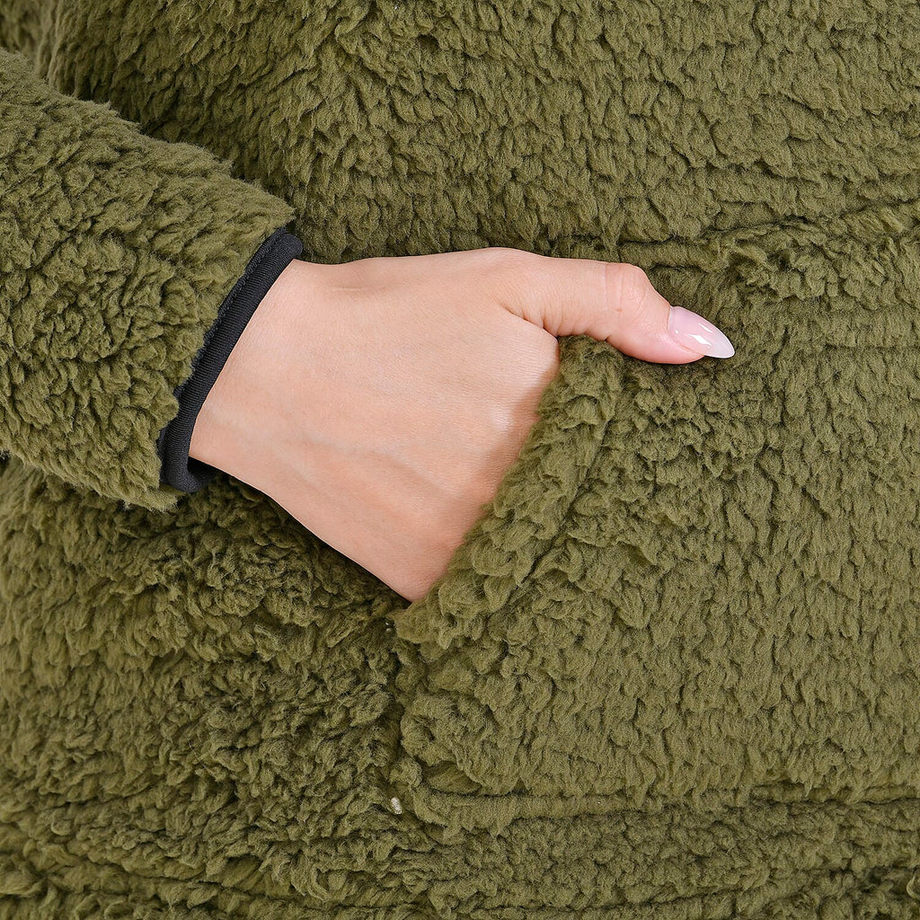 La Marey Fleece Patterned Half Zipped Sweat Shirt (Size 24 - 26 ) - Olive