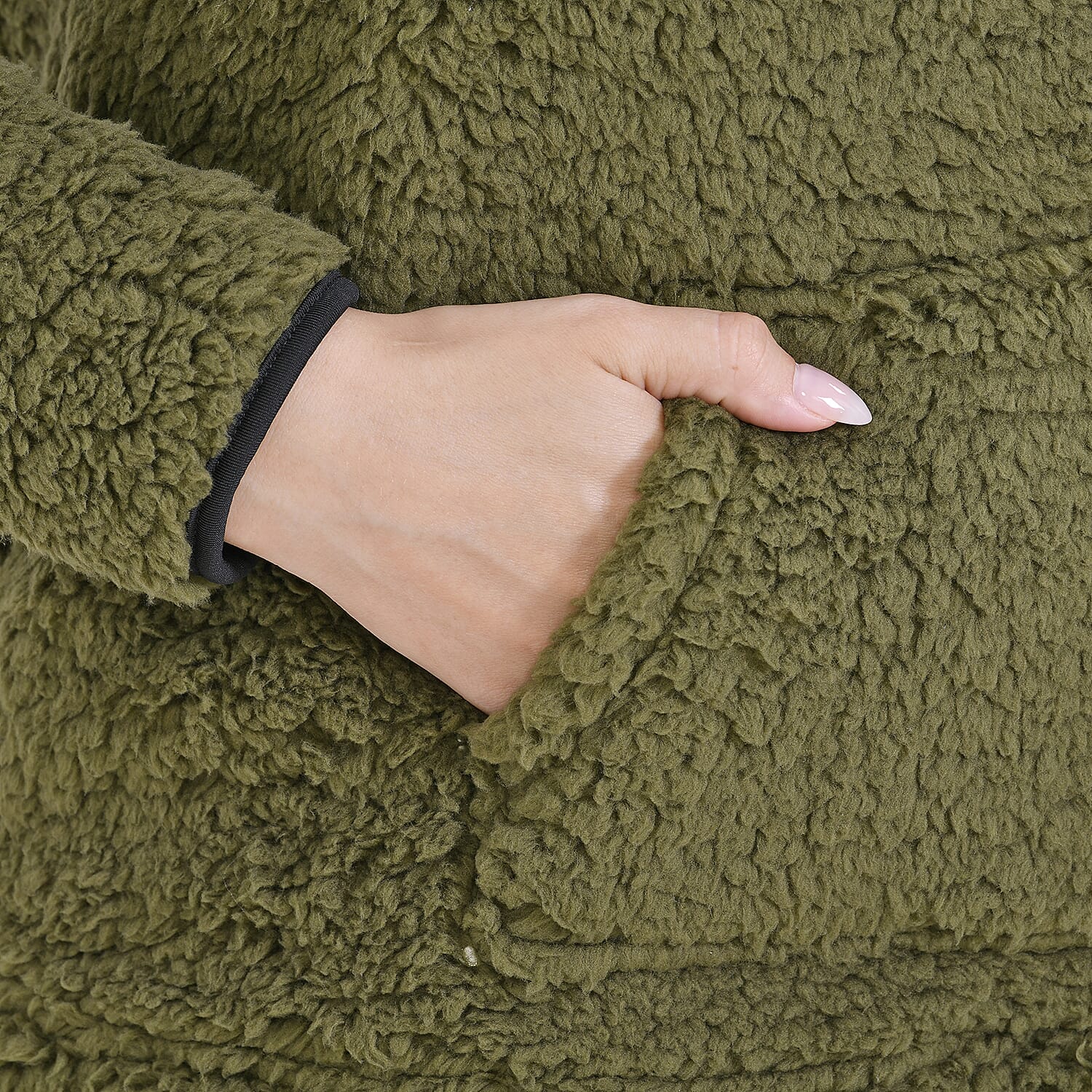 La Marey Fleece Patterned Half Zipped Sweat Shirt (Size 24 - 26 ) - Olive