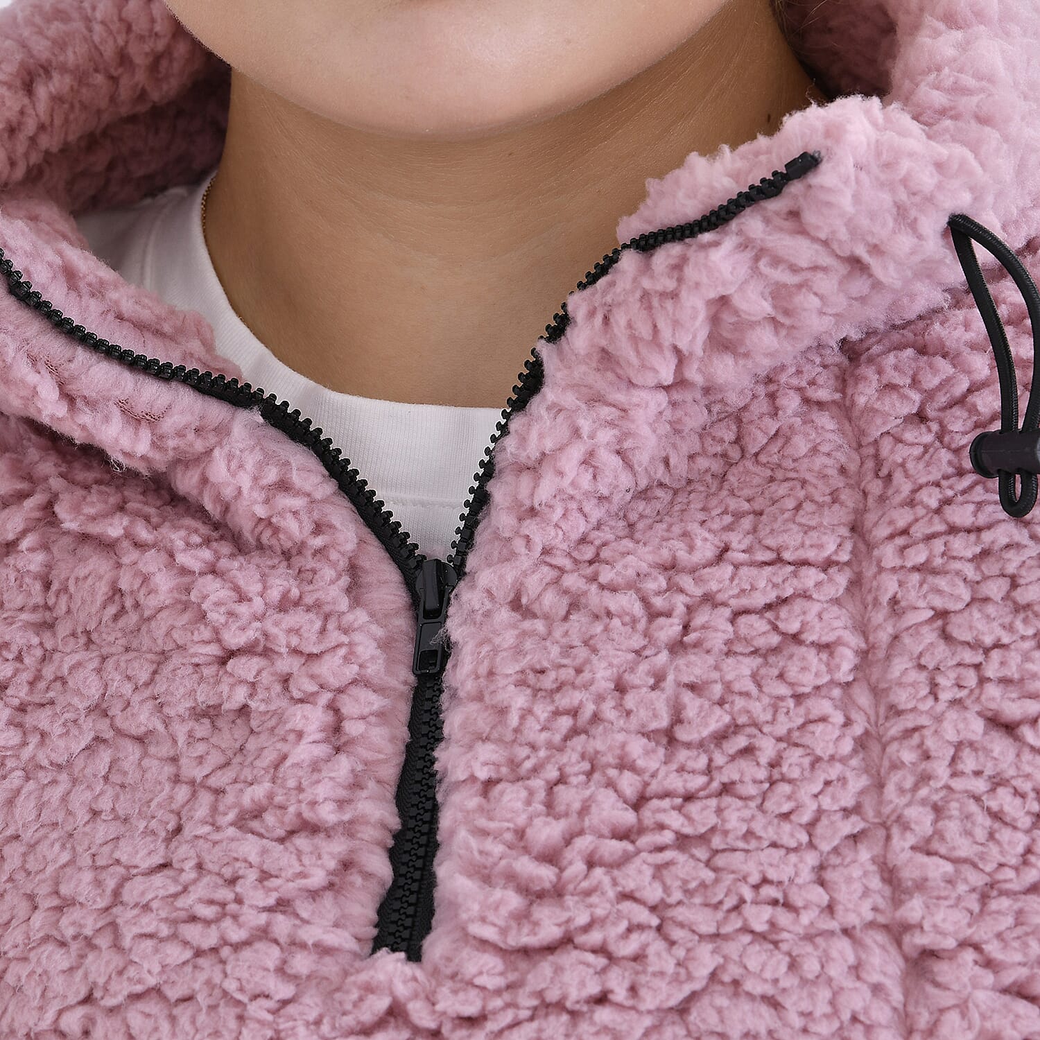 La Marey Fleece Patterned Half Zipped Sweat Shirt (Size 24 - 26 ) - Pink