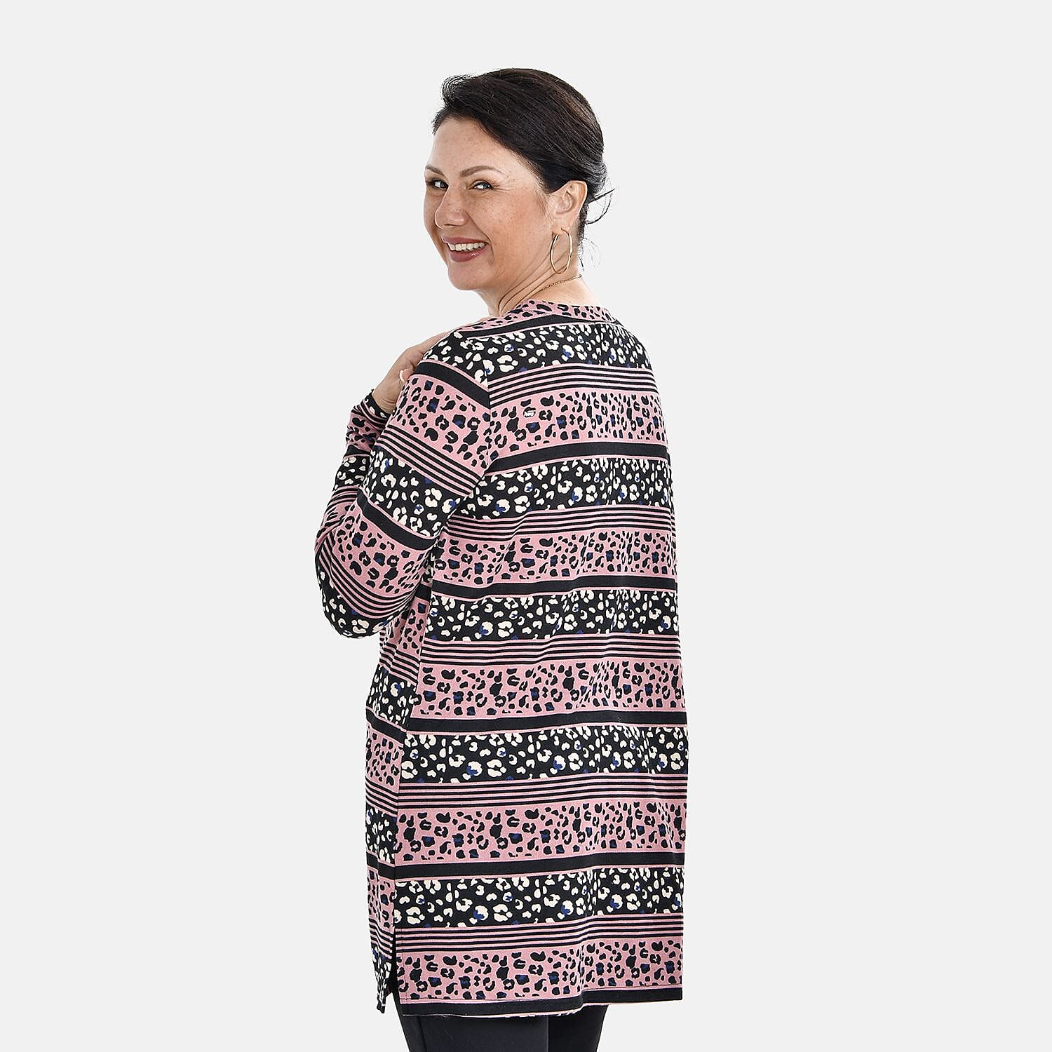 Tamsy Crew Neck Jersey Drape Top (One Size,8-18) - Black - Pink