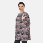 Tamsy Crew Neck Jersey Drape Top (One Size,8-18) - Black - Pink