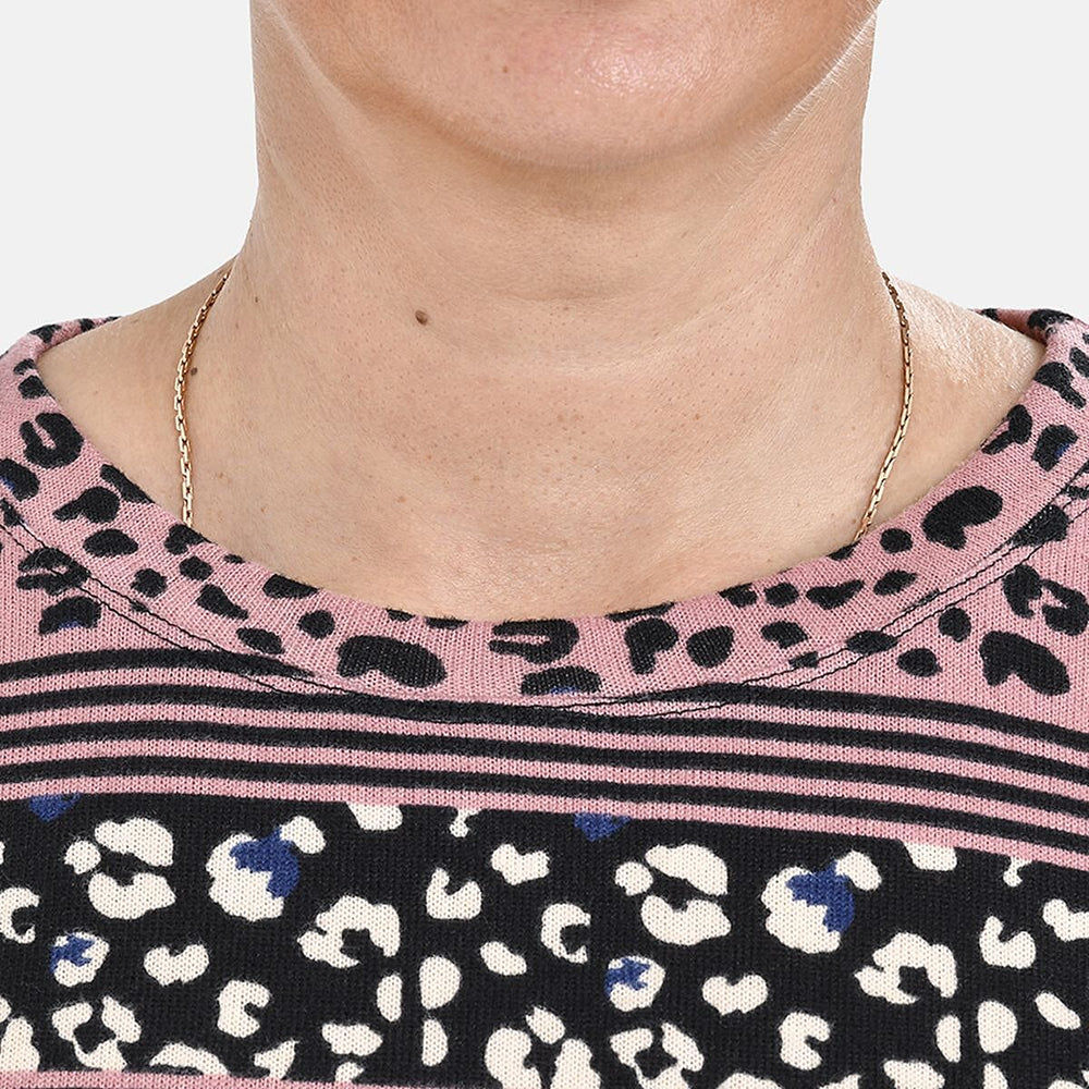 Tamsy Crew Neck Jersey Drape Top (One Size,8-18) - Black - Pink