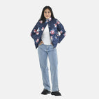 Peony Patterned Padded Jacket with 2 Side Pockets (Size XXL, 140X70 cm) - Navy