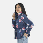 Peony Patterned Padded Jacket with 2 Side Pockets (Size XXL, 140X70 cm) - Navy