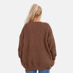 TAMSY Open Front Full Sleeve Knitted Cardigan (One Size) - Brown