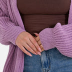 TAMSY Open Front Full Sleeve Knitted Cardigan (One Size) - Purple